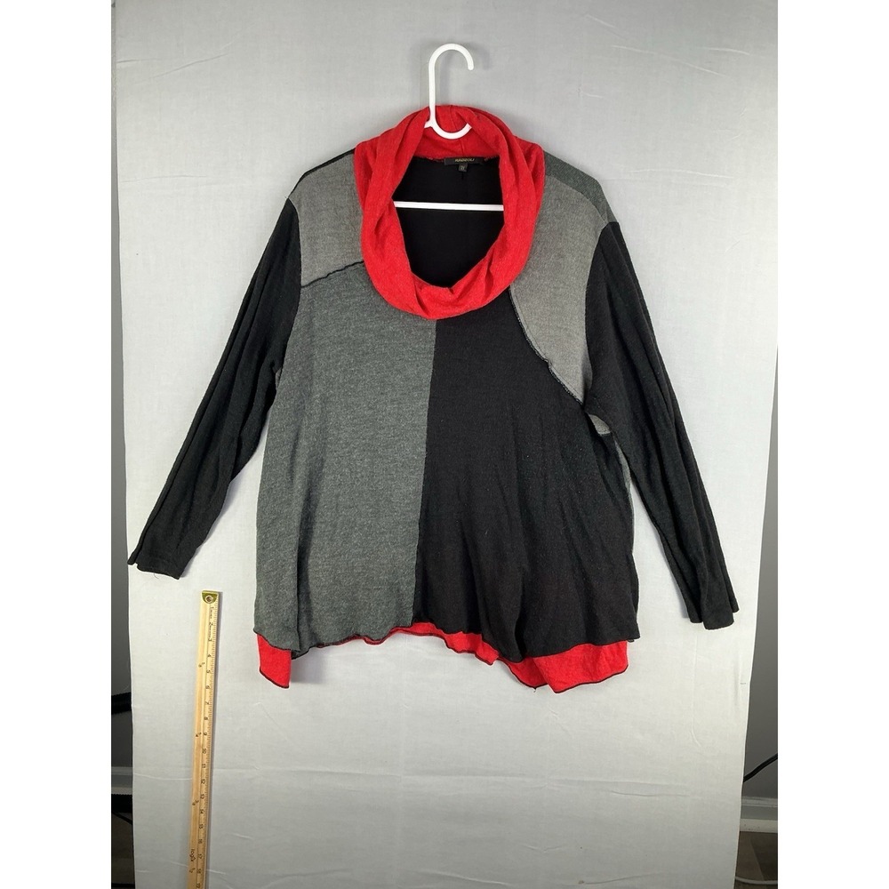 RADZOL Womens 2X Colorblock Cowl Neck Tunic Top‎ Red Black Gray Casual